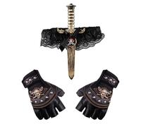 ATBUSS Traje De Pierna De Dedo Pirata Negro De 2 Piezas, Guantes De Juego De rol, Juego De Patas De Red De Pesca con Espada Pirata, Adecuado para Halloween, Fiesta De Disfraces.