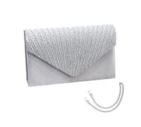 ATBUSS Un bolso de mano con 1 pieza de 120 cm y 1 pieza de cadena de plata de 40 cm de cadena plateada con diamantes de imitación de satén brillante para bailes, cenas, fiestas, bodas
