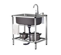 Atduglanix Fregadero de Cocina Comercial Independiente de Acero Inoxidable de un tazón con Grifo y Placa de Drenaje for Garaje, Restaurante, lavandería (Size : 45x60x75cm/17.7x23.6x29.5in)