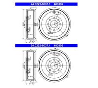 ATE 24.0222-8037.1 Tambor de Freno Trasero para Fiat Grande Punto Opel Adam