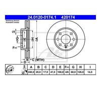 ATE 2X Disco De Freno Delante Ø240Mm Ventilado Para Opel Corsa C F08 F68