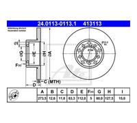 ATE 2X Disco De Freno Delante 2735 Completo Para Mercedes-Benz /8 W115 W114