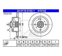 ATE 2X Disco De Freno Delante 2780 Completo Para VW Kaefer Cabriolet 15 14 34