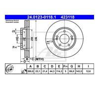 ATE 2X Disco De Freno Delante Ø280 Mm Ventilado Para Hyundai Elantra Sedán MD