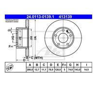 ATE 2X Disco De Freno Delante 2800 Completo Para BMW 5 Series E12 24.0113-0139.1