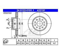 ATE 2X Disco De Freno Delante 2810 Ventilado Para Lancia Kappa 838A 838B
