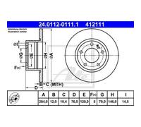 ATE 2X Disco De Freno Delante 2840 Completo Para BMW 5 Series E28 24.0112-0111.1