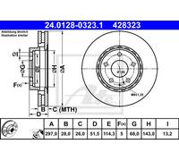Disco de freno ATE 24.0128-0323.1 delantero, ventilado , 1 Pieza