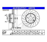 ATE 2X Disco De Freno Delante 3040 Perforado/Interior Para Mercedes-Benz