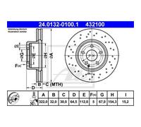 ATE 2X Disco De Freno Delante 3220 Perforado/Interior Para Mercedes-Benz