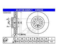 ATE 2X Disco De Freno Delante 3400 Ventilado Para VW Passat Variant 3G5 365