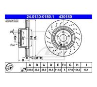 ATE 2X Disco De Freno Delante 3450 Perforado/Interior Para Mercedes-Benz CLK