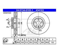 ATE 2X Disco De Freno Delante 3560 Ventilado Para Audi A6 Avant 4G5 C7 4GD