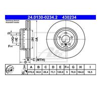 ATE 2X Disco De Freno Delante 3700 Ventilado Para BMW 3 Series Touring F31 F30