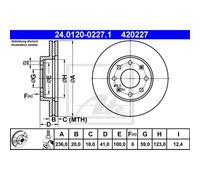 ATE 2x Disco de Freno Delantero 2360 Ventilado para Chevrolet Chispa M300