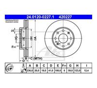 ATE 2x Disco de Freno Delantero 2360 Ventilado para Chevrolet Chispa M300