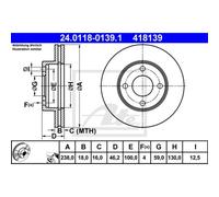 ATE 2x Disco de Freno Delantero 2380 Ventilado para Nissan Micra II K11