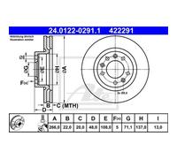 ATE 2x Disco de Freno Delantero Ø266 MM Ventilado Recubierto para Peugeot 308 Sw