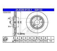 ATE 2x Disco de Freno Delantero 2660 Ventilado para Peugeot 206Cc 2D 2A/C 5F