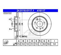 ATE 2x Disco de Freno Delantero 2730 Completo para Daihatsu Terios J2 _ J1