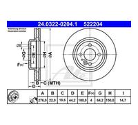 ATE 2x Disco de Freno Delantero 2760 Ventilado para Mini R50 R53 R52