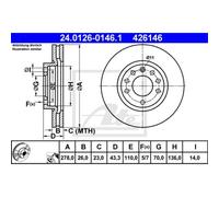 ATE 2x Disco de Freno Delantero 2780 Ventilado para Opel Corsa D S07