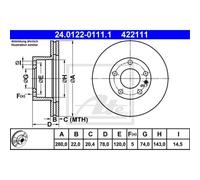 ATE 2x Disco de Freno Delantero 2800 Ventilado para BMW 6er E24 7er E23 E12