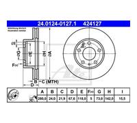 ATE 2x Disco de Freno Delantero Ø280mm Ventilado para Peugeot Boxer Caja Fiat