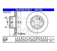 ATE 2x Disco de Freno Delantero 2840 Ventilado para BMW 5er E28 24.0122-0135.1