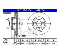 ATE 2x Disco de Freno Delantero 2960 Ventilado para Opel Omega B V94 21_ 22_