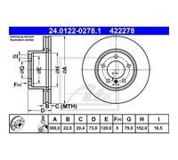 ATE 2x Disco de Freno Delantero 3000 Ventilado para BMW 3er Touring F31 1er F20
