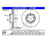 ATE 2x Disco de Freno Delantero Ø308 MM Ventilado para Ford Transit Caja Fcd Fdd