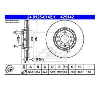 ATE 2x Disco de Freno Delantero 3080 Ventilado para Opel Adam M13 Corsa E X15