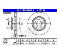 ATE 2x Disco de Freno Delantero Ø320 MM Ventilado para Chrysler 300C Touring LX