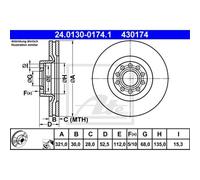 ATE 2x Disco de Freno Delantero 3210 Ventilado para Audi A6 Avant 4B C5