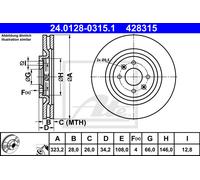 ATE 2x Disco de Freno Delantero Ø323.2 MM Recubierto para DS DS3 Peugeot 208