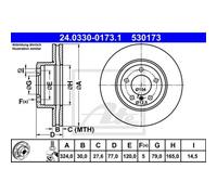 ATE 2x Disco de Freno Delantero 3240 Ventilado para BMW 5er Touring E61 E60 E64
