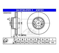 ATE 2x Disco de Freno Delantero 3240 Ventilado para BMW 7er E38 E32 8er E31 E39