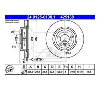 ATE 2x Disco de Freno Delantero 3250 Ventilado para BMW 3er Cabrio E46