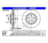 ATE 2x Disco de Freno Delantero 3250 Ventilado para Jaguar XK8 Convertible X100