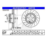 ATE 2x Disco de Freno Delantero 3300 de Perforado/Iluminación Interior para
