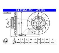 ATE 2x Disco de Freno Delantero Ø344 MM para Mercedes-Benz SLK R172 200 250 CDI