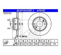 ATE 2X Disco De Freno Trasero 2470 Completo Para Peugeot 206 Hatchback 2A/C 106