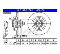 ATE 2X Disco De Freno Trasero 2490 Completo Para Opel Crossland X 75 P17 Peugeot