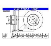 ATE 2X Disco De Freno Trasero 2640 Completo Para Opel Meriva Combo Tour L67 F08