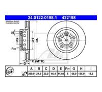 ATE 2X Disco De Freno Trasero 2690 Ventilado Para Audi A8 4D2 4D8 24.0122-0198.1