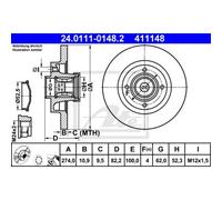 ATE 2X Disco De Freno Trasero 2740 Completo Para Renault Grand Scénic II JM0/1