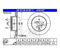 ATE 2X Disco De Freno Trasero 3100 Ventilado Para Lexus IS II GSE2_ ALE2_