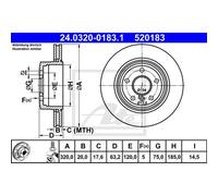 ATE 2x Disco de Freno Trasero 3200 Ventilado para BMW 5er Touring E61 E60
