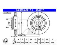 2x Disco de freno ventilado 24.0124-0212.1 ATE para MERCEDES-BENZ CLASE S SL